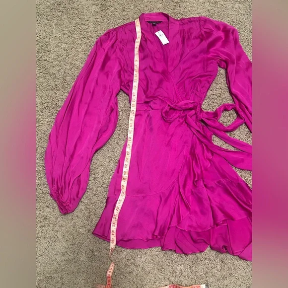 Banana Republic Ruffle Wrap Mini Dress M NWT Bright Peony Pink - Picture 5 of 8